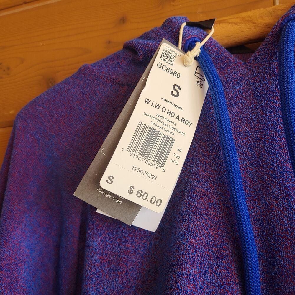 Adidas Hoodie Jacket Top NWT Team Royal Blue Scarlet Melange Small Pullover - Picture 3 of 4